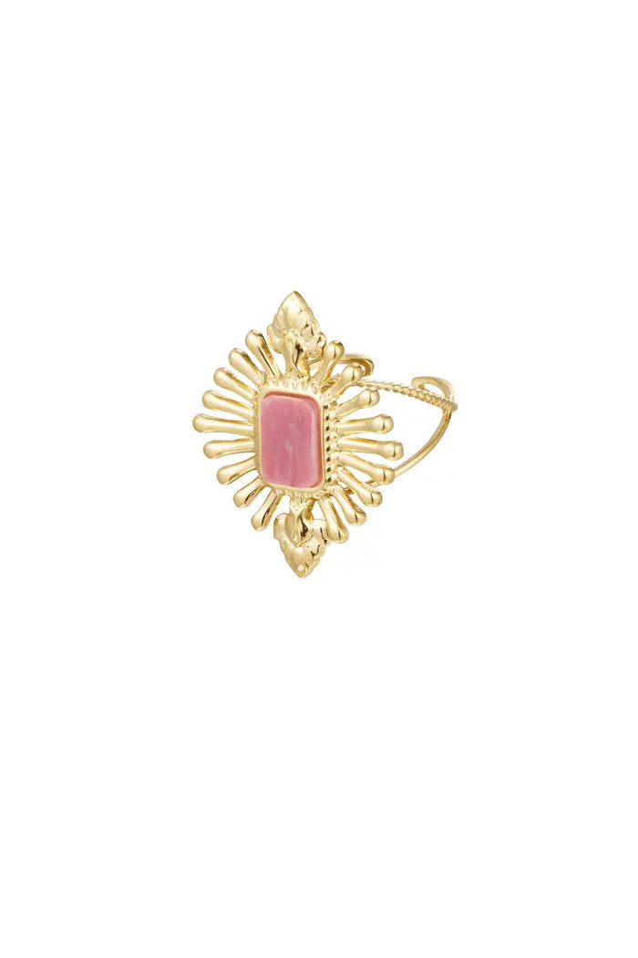 Ring speelse ruit roze steen