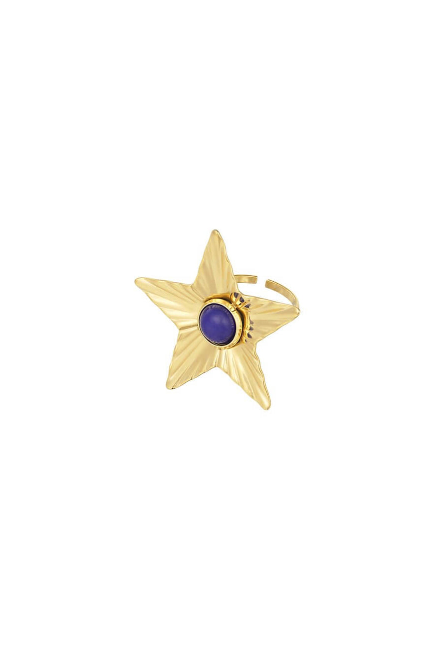 Ring statement ster met gekleurde steen blauw