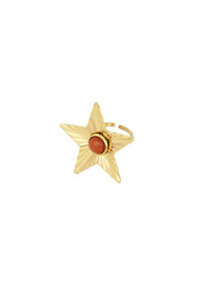 Ring statement ster met gekleurde steen rood