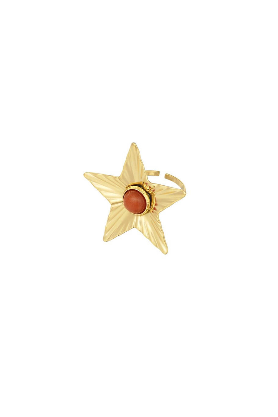 Ring statement ster met gekleurde steen rood