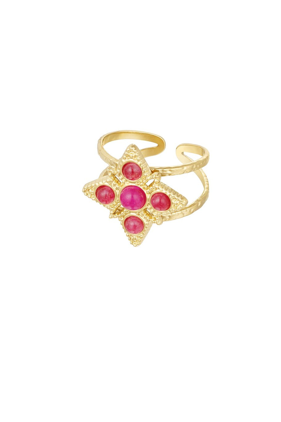 Ring ster met vijf trendy steentjes fuchsia