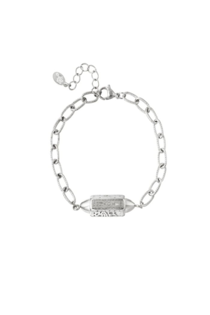 Schakel armband grote bedel happy vibes zilver