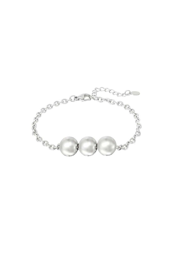 Schakelarmband drie ballen stainless steel zilver