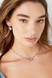 Schakelketting dames verbonden harten zilver model1