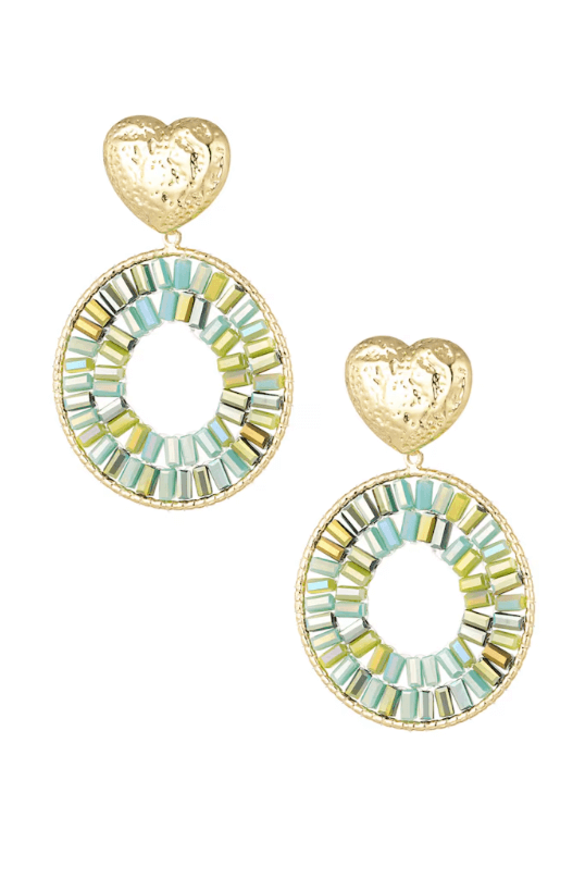 oorbellen hart met rond groene kralen