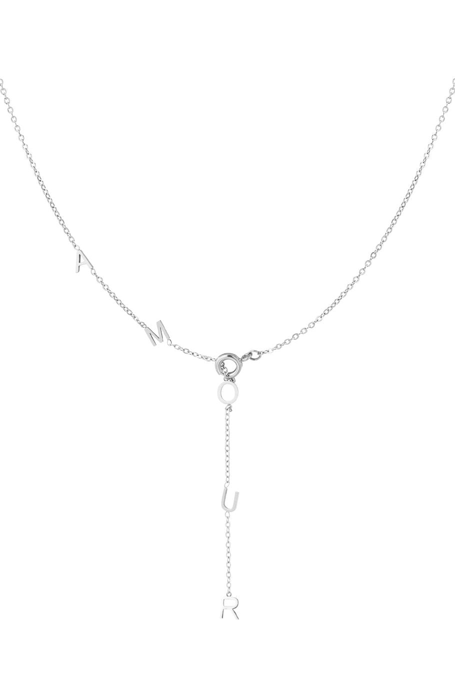 Stainless steel lange ketting AMOUR zilver