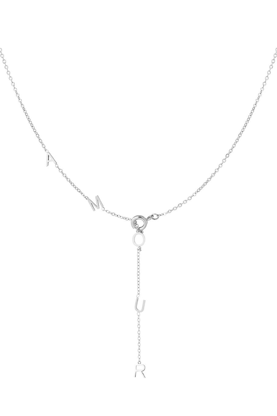 Stainless steel lange ketting AMOUR zilver