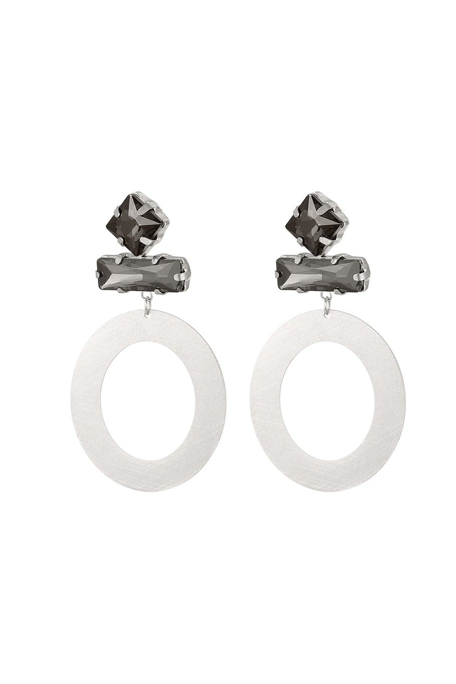 Stainless steel oorbellen met grijze steen