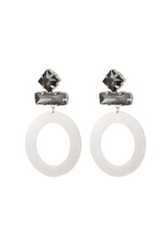 Stainless steel oorbellen met grijze steen