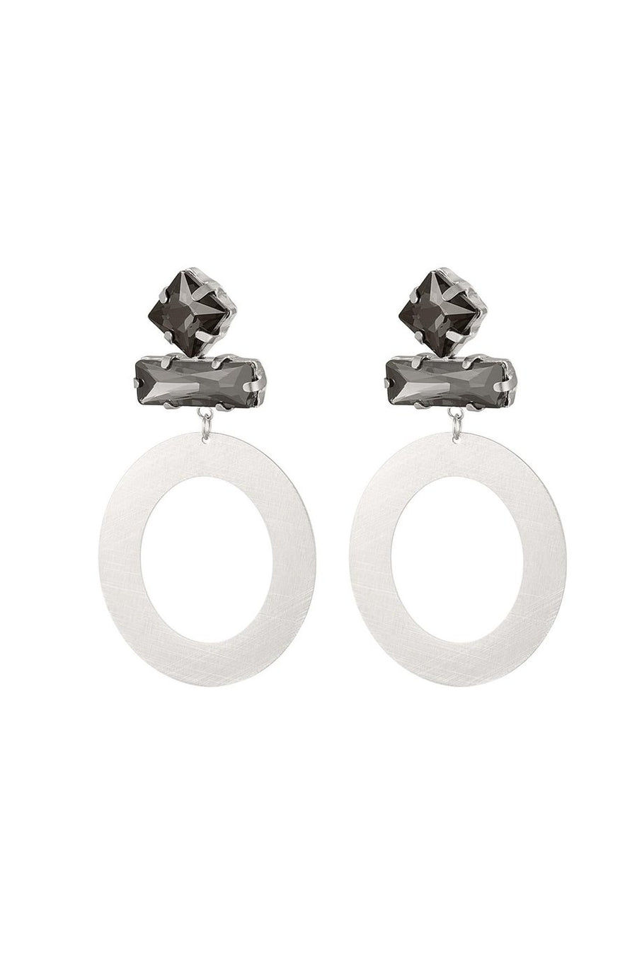 Stainless steel oorbellen met grijze steen