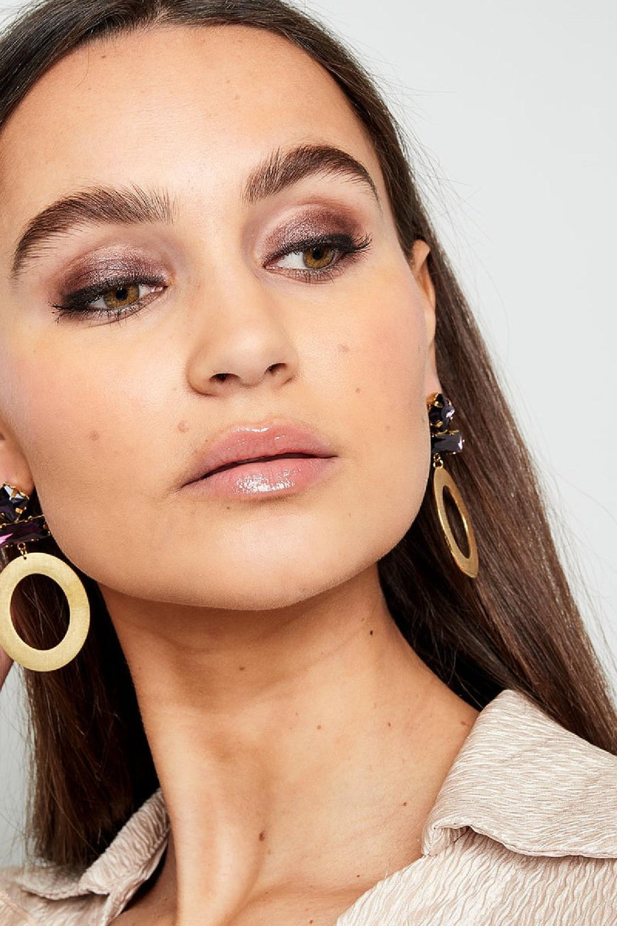 Stainless steel oorbellen met groene/grijze steen model