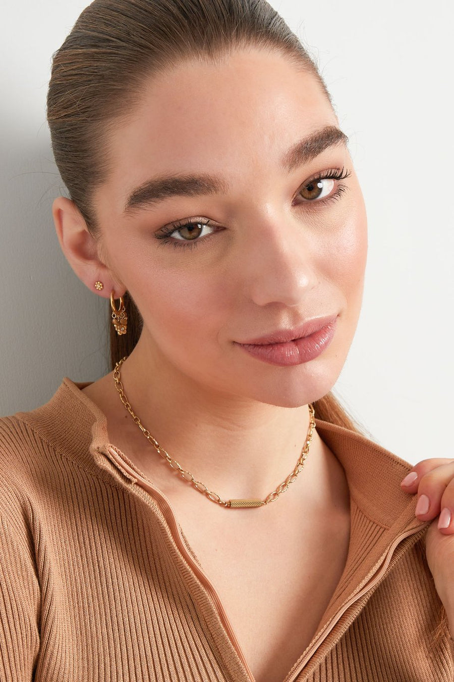 Stainless steel schakelketting met rechthoekige hanger zilverkleurig model