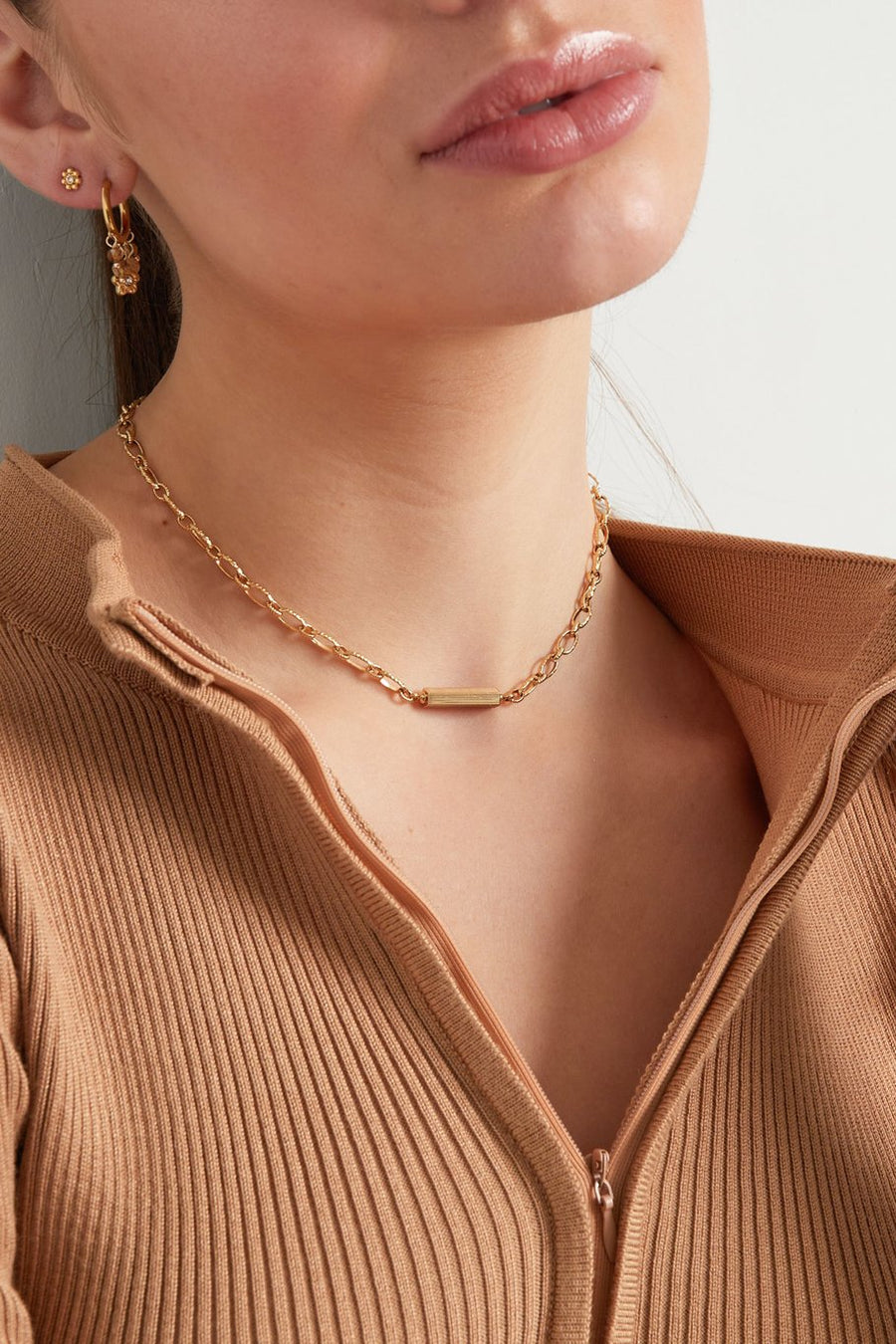 Stainless steel schakelketting met rechthoekige hanger zilverkleurig model1