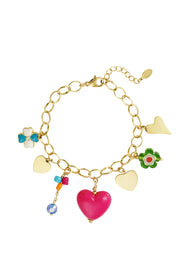Statement bedelarmband met hartjes en kleurrijke bedels stainless steel LoveSieraden