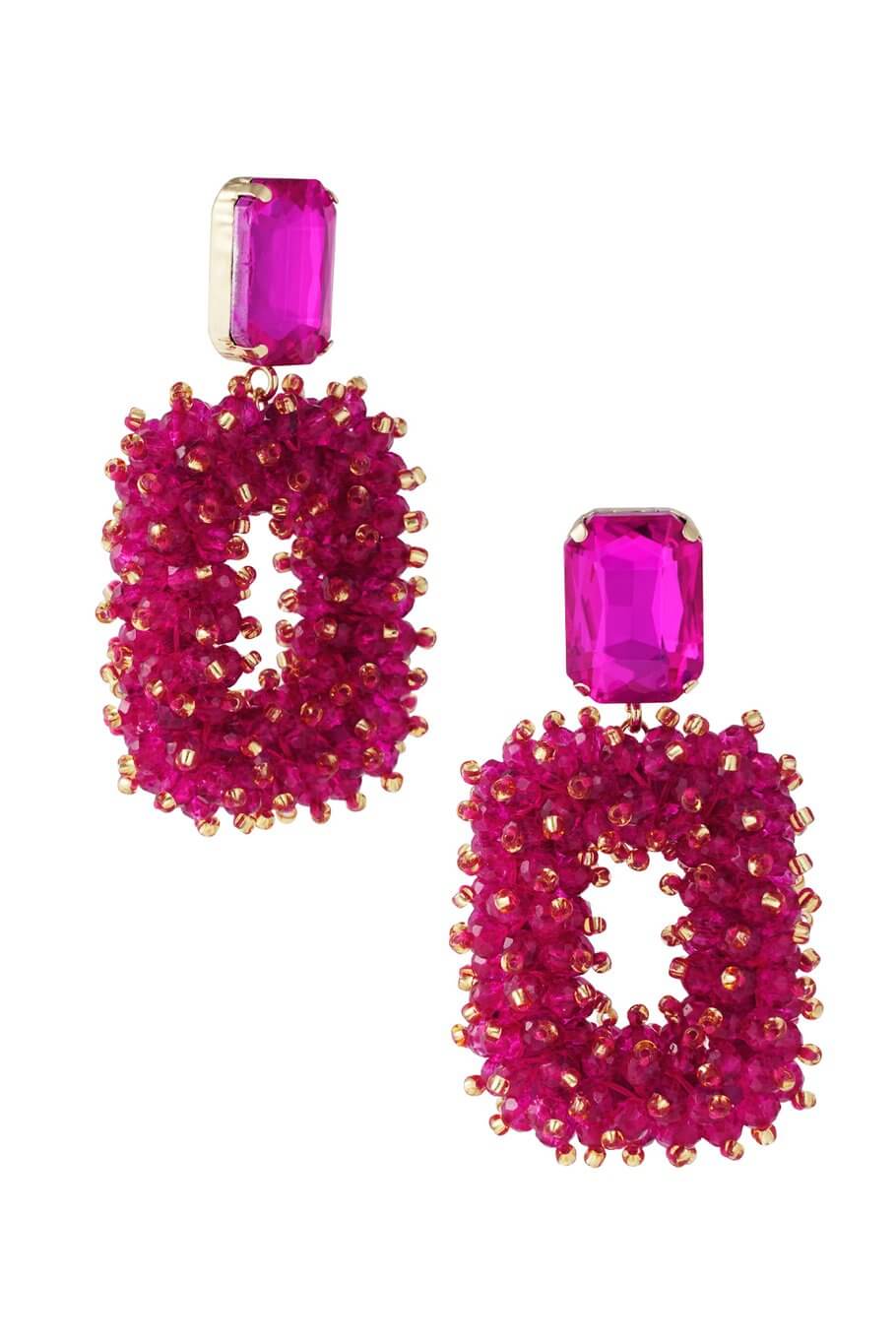 Statement oorbellen luxe gekleurde kralen fuchsia