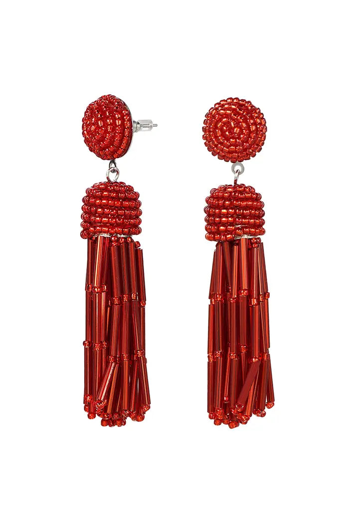 Statement oorbellen tassel rood