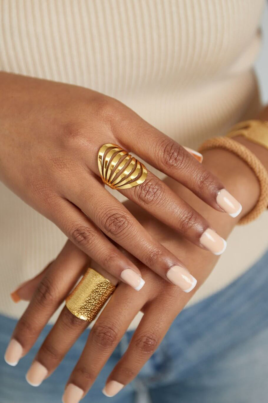 Statement ring gelaagd zilver stainless steel model