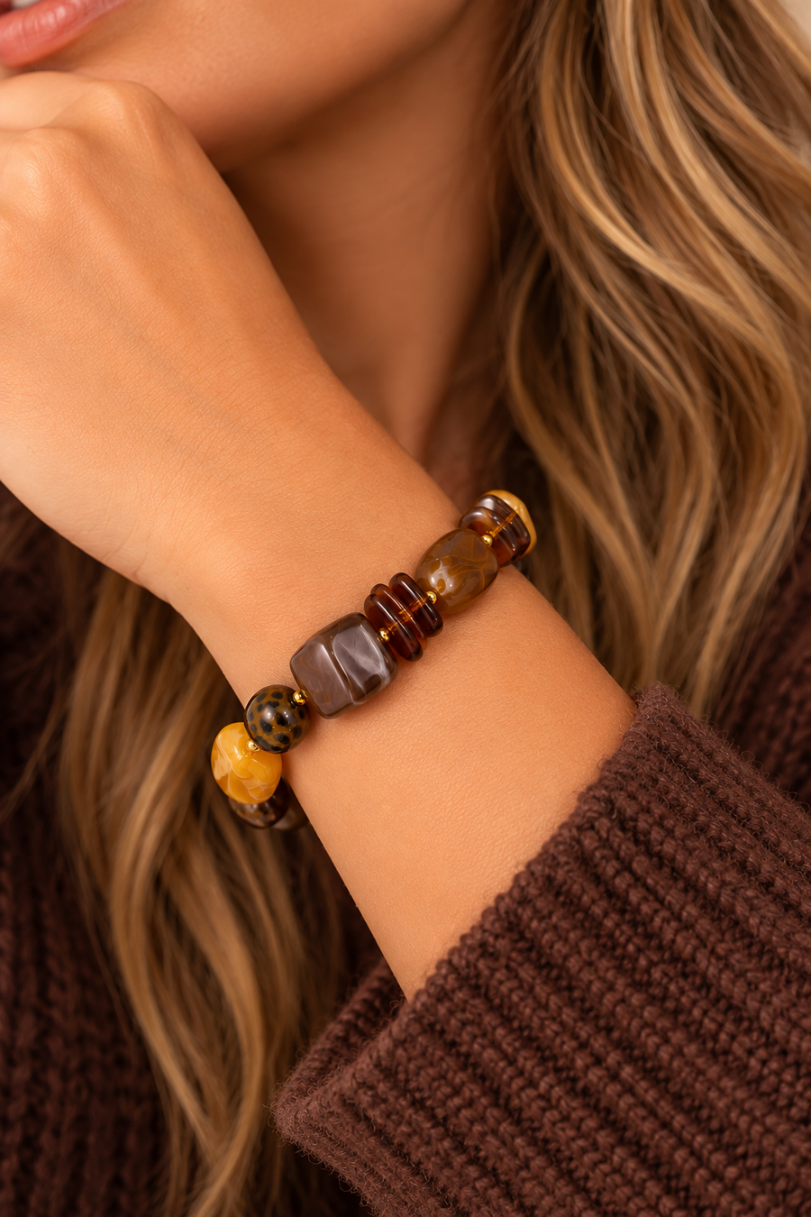 Kralenarmband in warme bruintinten LoveSieraden