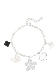 Zilveren armband dames met vlinder en bloem bedels
