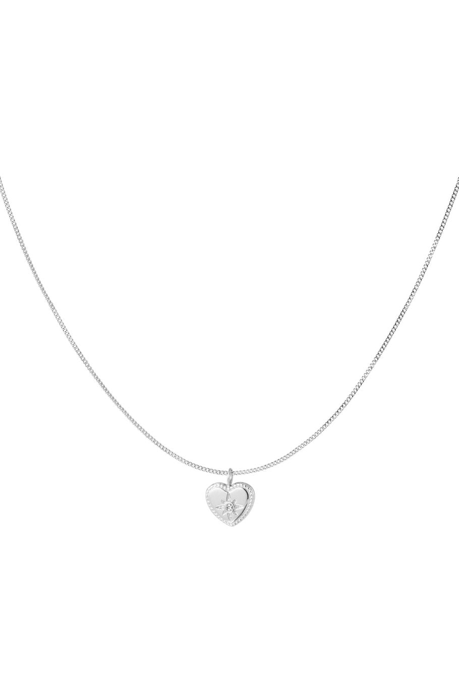 Zilveren ketting hart dames met steentje stainless steel