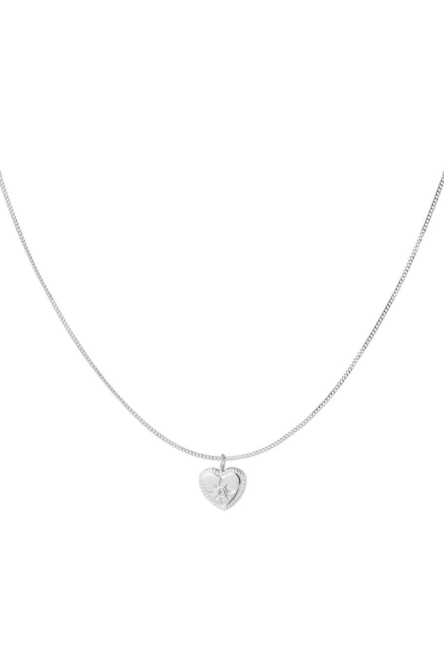 Zilveren ketting hart dames met steentje stainless steel