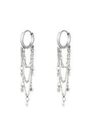 Zilveren oorringen met ketting & sterren stainless steel