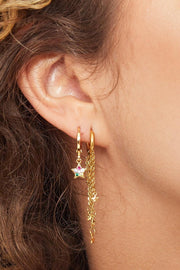 Zilveren oorringen met ketting & sterren stainless steel model