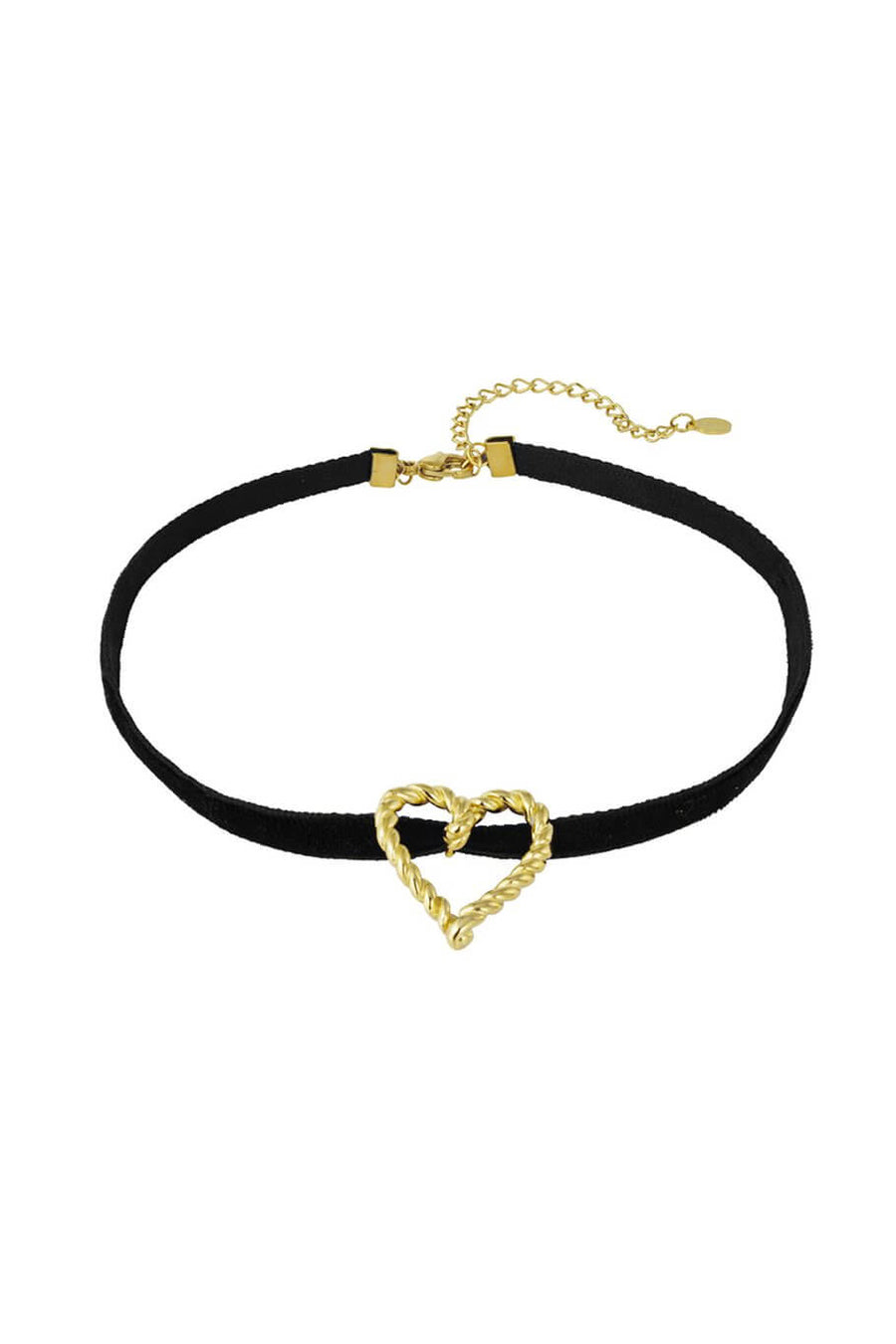 Zwarte choker met gouden hart