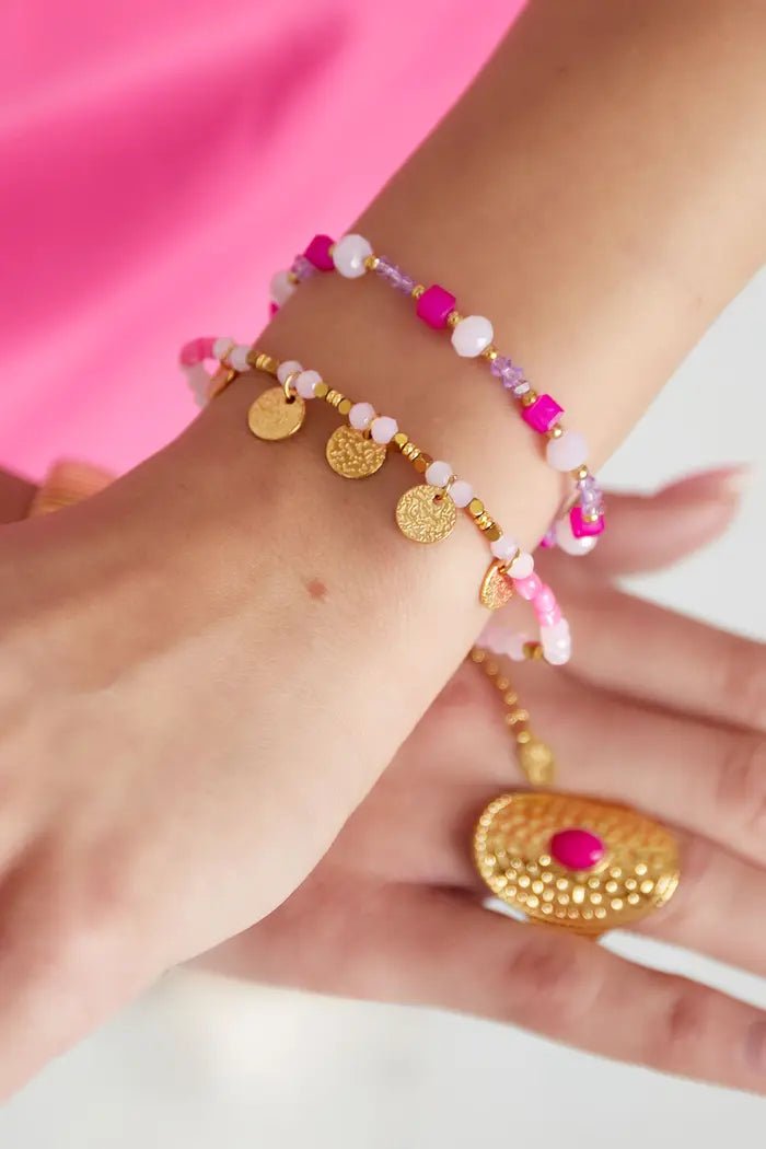 Armband glaskralen roze en wit - LoveSieraden