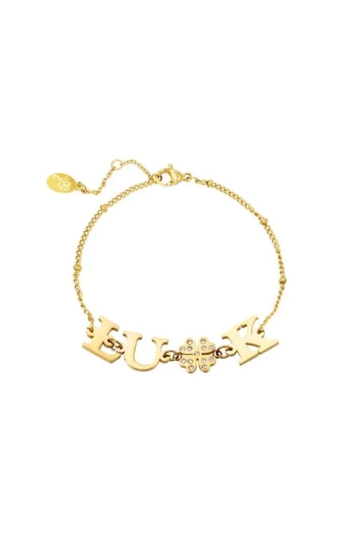 Armband goud met de tekst ‘luck’ - LoveSieraden