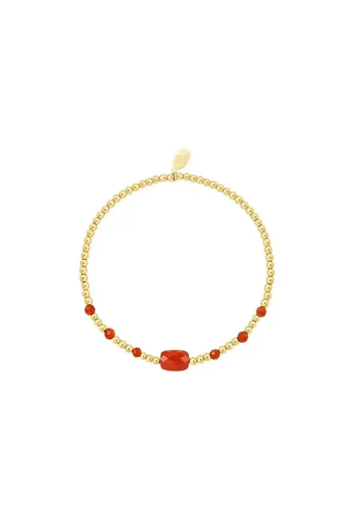 Armband gouden kralen en stenen van rode agaat - LoveSieraden