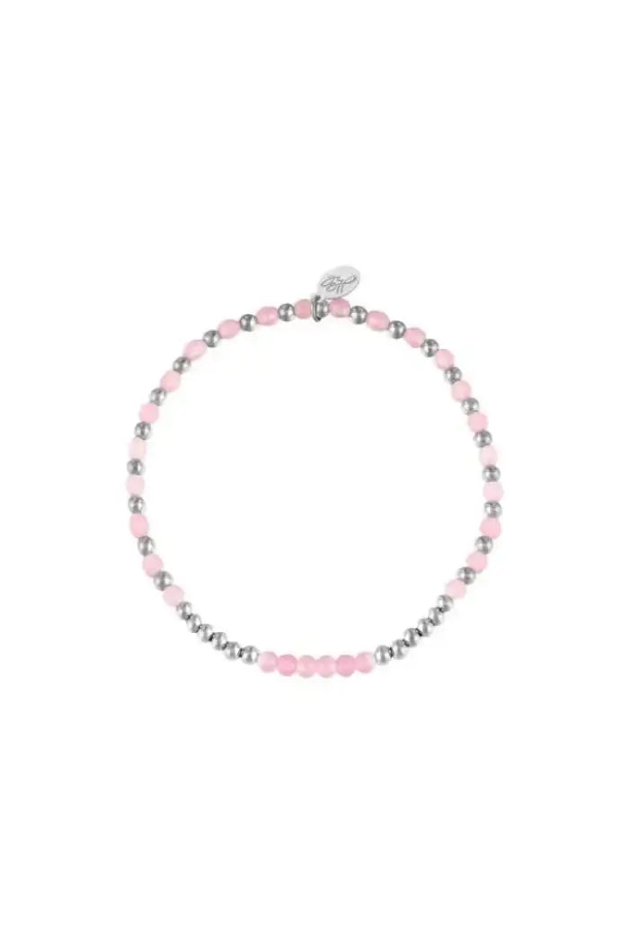 Armband met zilveren en roze kraaltjes - LoveSieraden