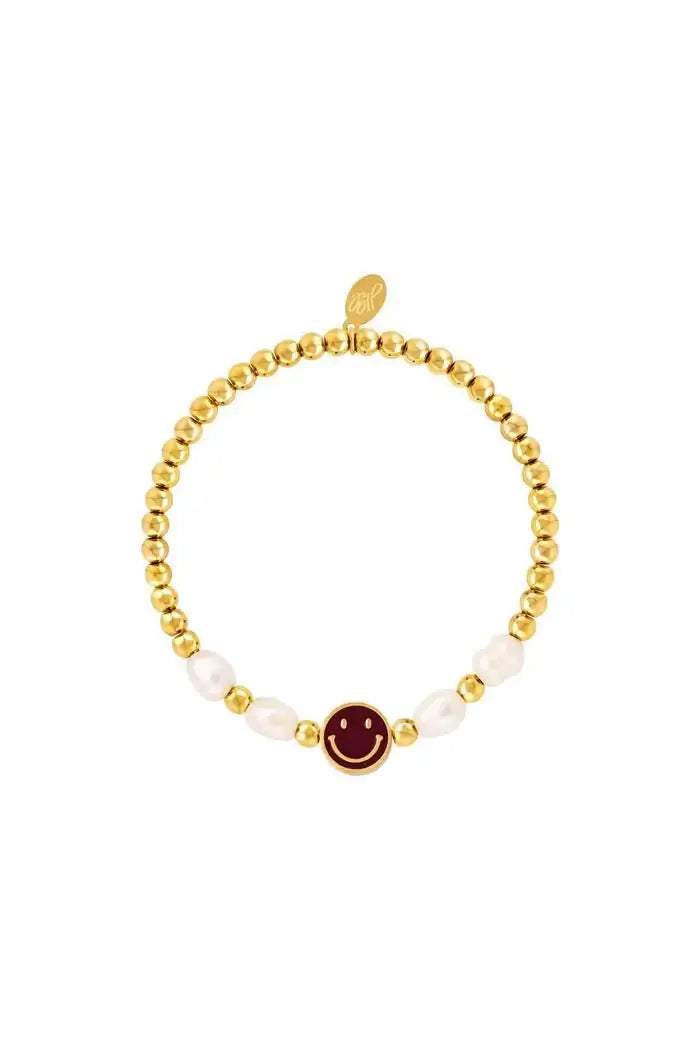 Armband smiley rood met parels en kralen - LoveSieraden