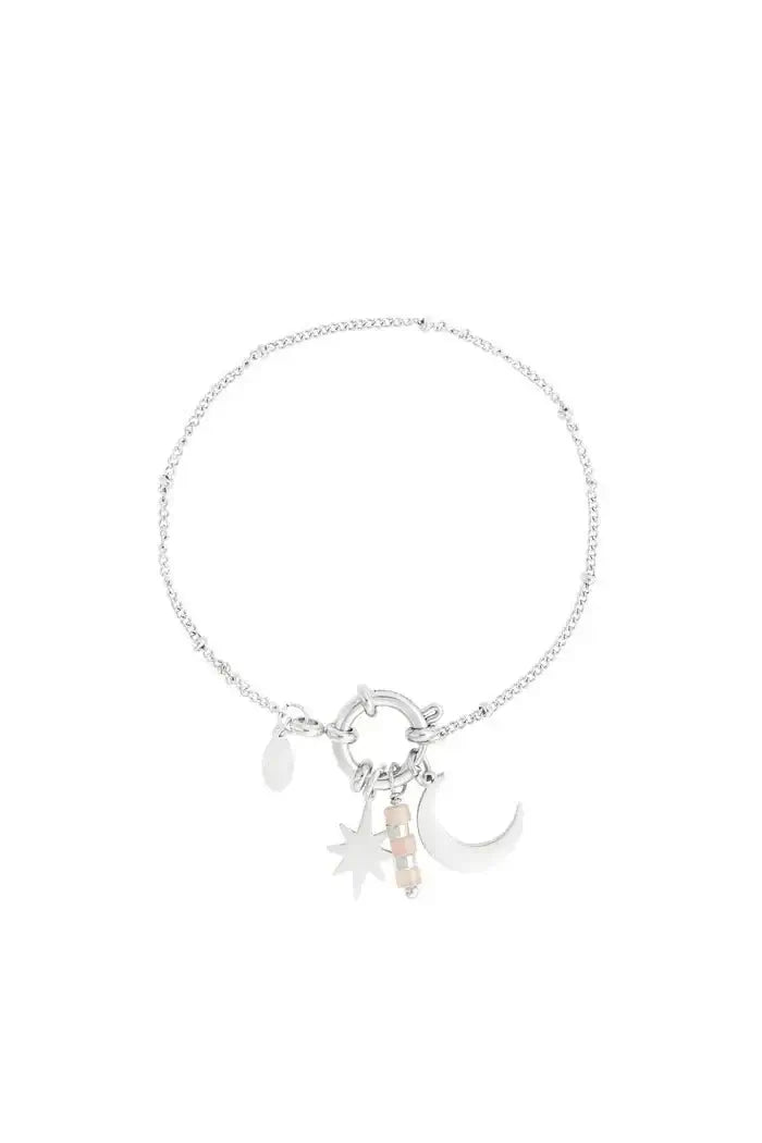 Armband ster en maan en roze steentjes - LoveSieraden