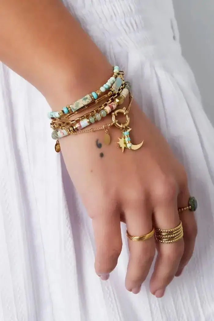 Armband ster en maan en roze steentjes - LoveSieraden