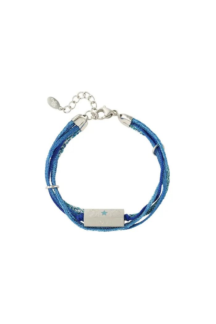 Armband touw blauw/zilver met bedel ‘love’ - LoveSieraden