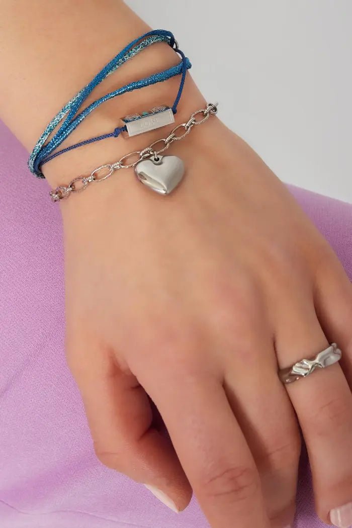 Armband touw blauw/zilver met bedel ‘love’ - LoveSieraden