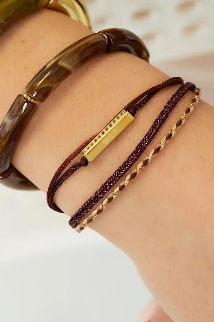 Armband “wild” met bruine touwtjes en steentjes - LoveSieraden