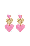 Oorbellen drie harten roze met glitter LoveSieraden