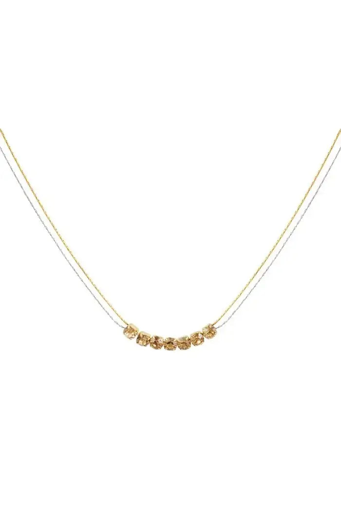 Dubbele ketting goud en zilver met beige steentjes - LoveSieraden