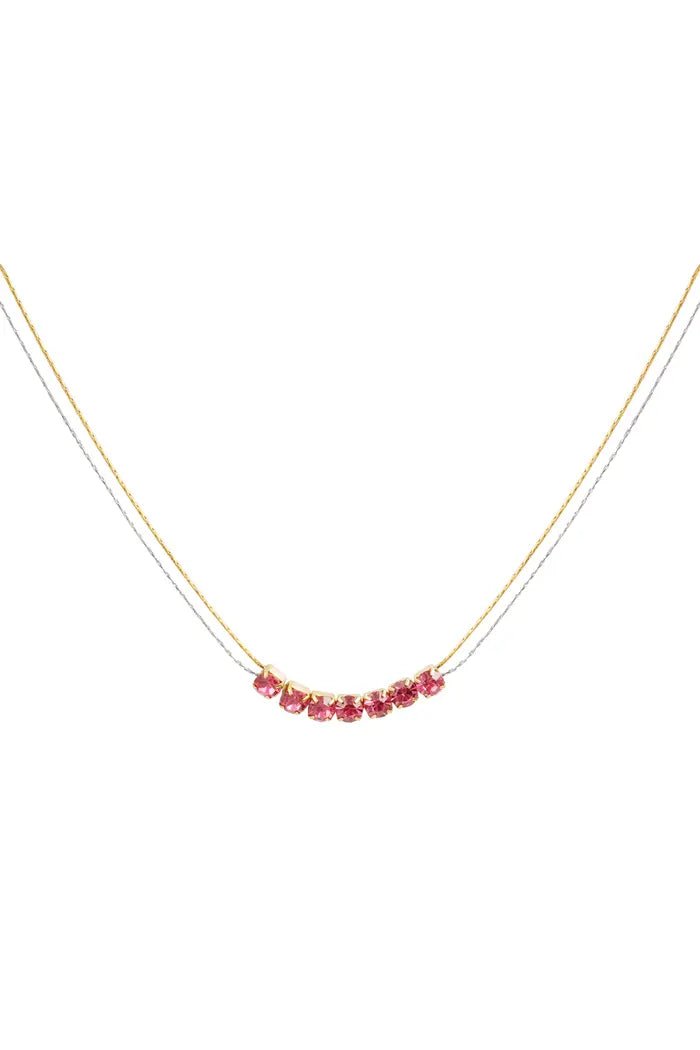 Dubbele ketting goud en zilver met roze steentjes - LoveSieraden