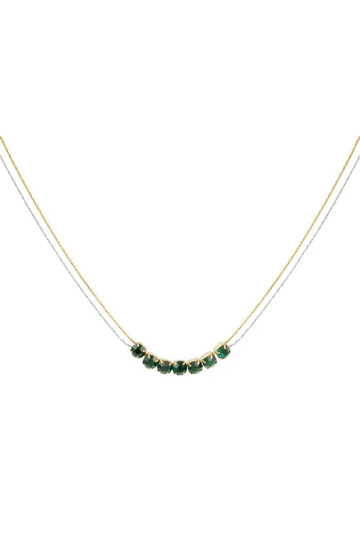 Dubbele ketting goud en zilver met groene steentjes - LoveSieraden