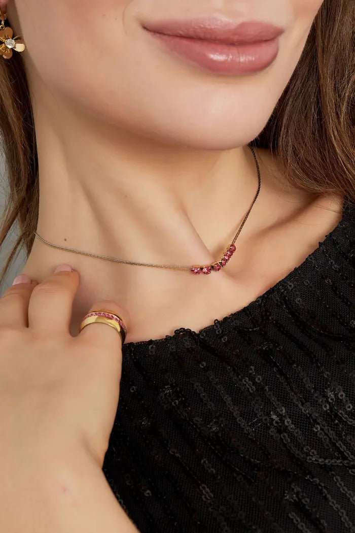 Dubbele ketting goud en zilver met roze steentjes - LoveSieraden