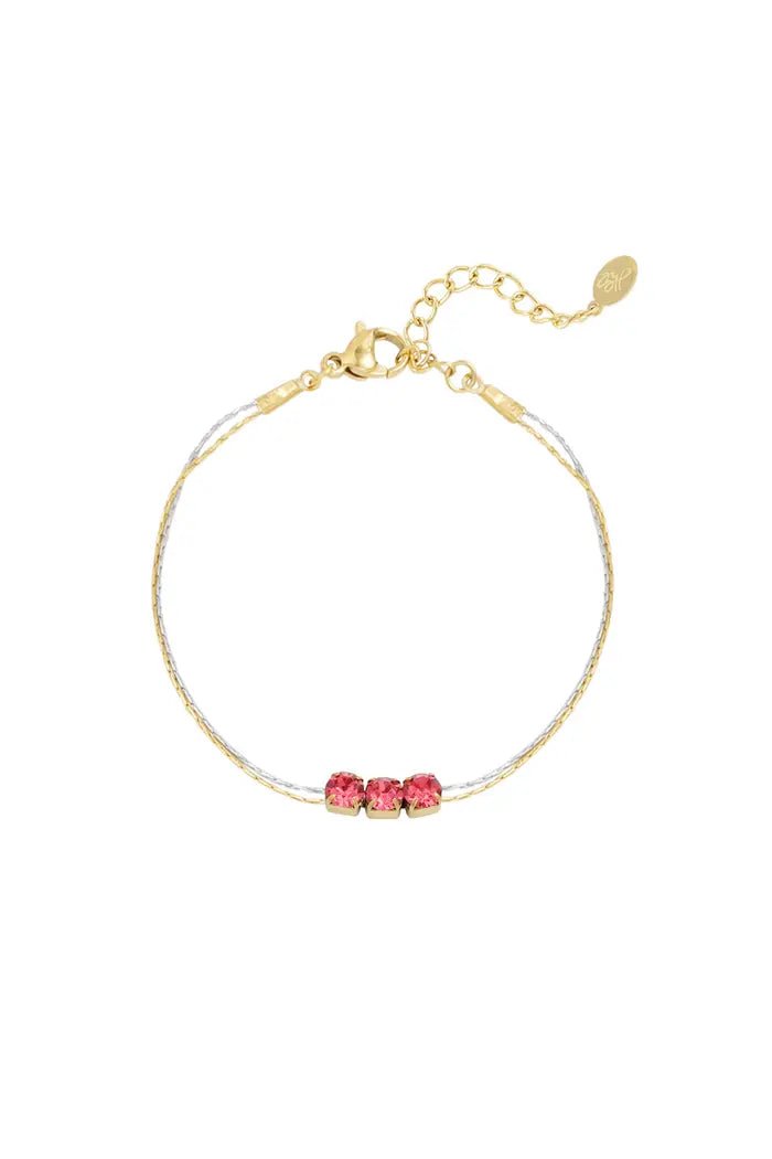 Dubbele zilveren en gouden armband met roze steentjes - LoveSieraden