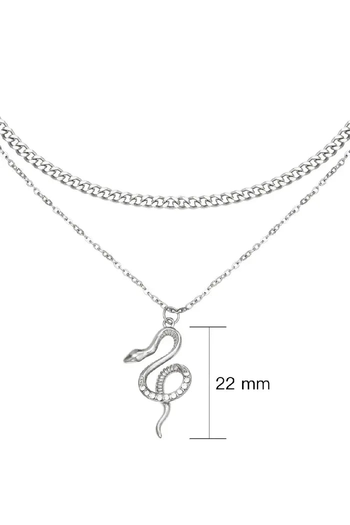 Dubbele zilveren ketting met slangenbedel - LoveSieraden