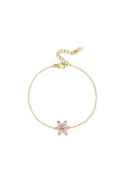Gouden armband met roze bloem stainless steel LoveSieraden