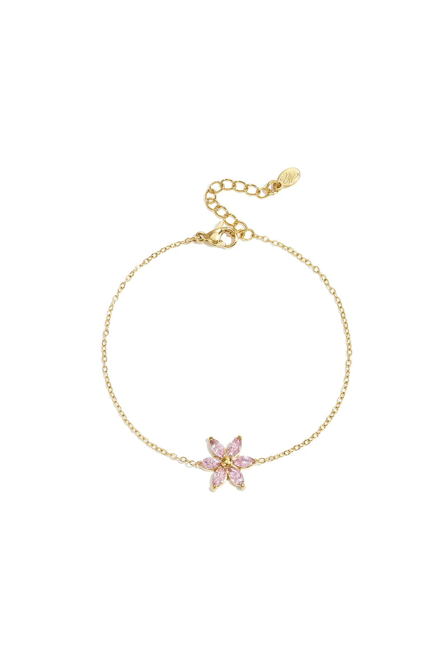 Gouden armband met roze bloem stainless steel LoveSieraden