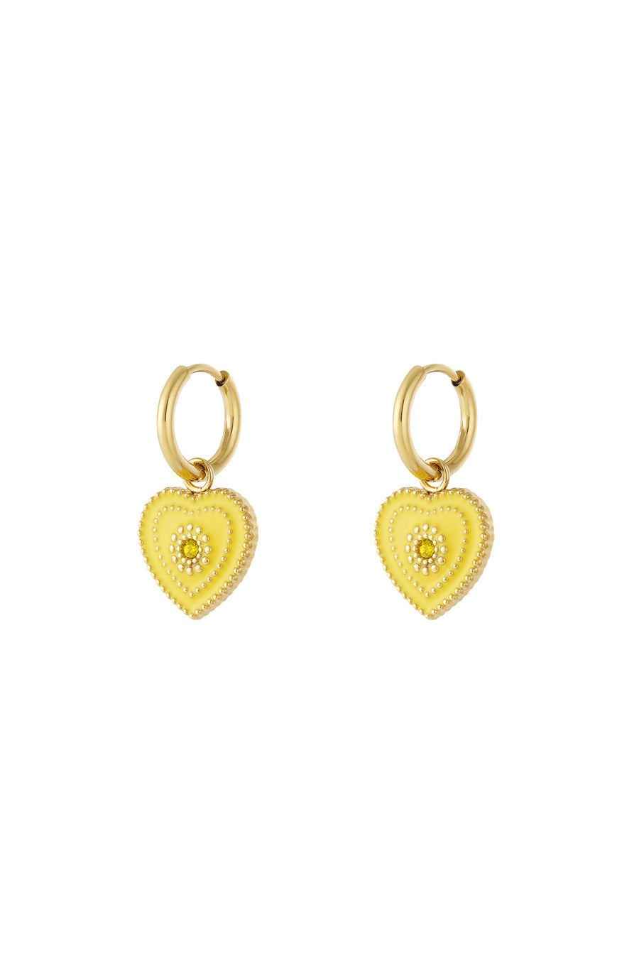 Gele hartjes oorbellen stainless steel LoveSieraden