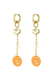 Gouden oorhangers ketting met hart, ster en een oranje smiley - LoveSieraden