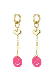 Gouden oorhangers ketting met hart, ster en een oranje smiley - LoveSieraden